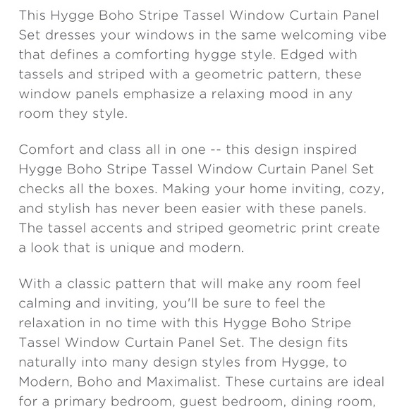 Hygge Boho Stripe Tassel Window Curtain Panel Set - Picture 6 of 10